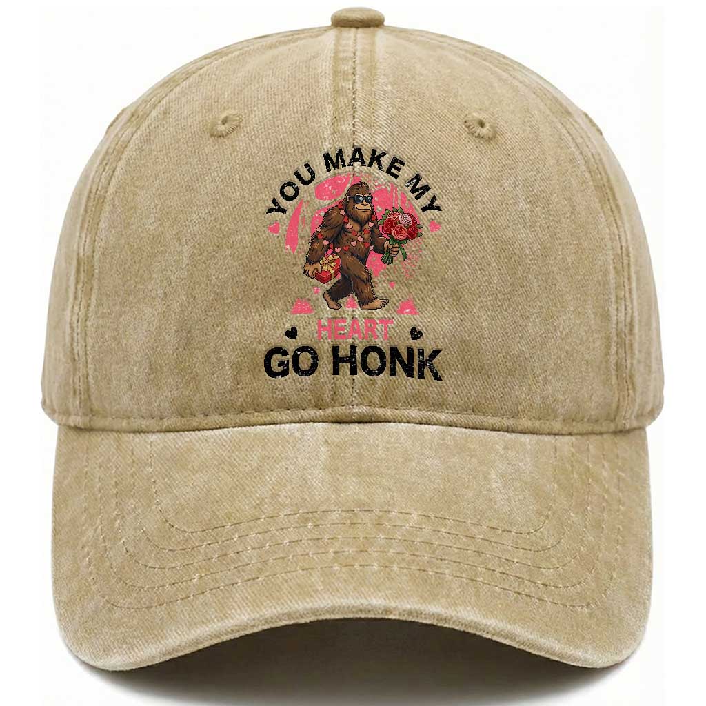 You Make My Heart Go Honk Washed Cotton Baseball Cap Funny Bigfoot Valentine Meme