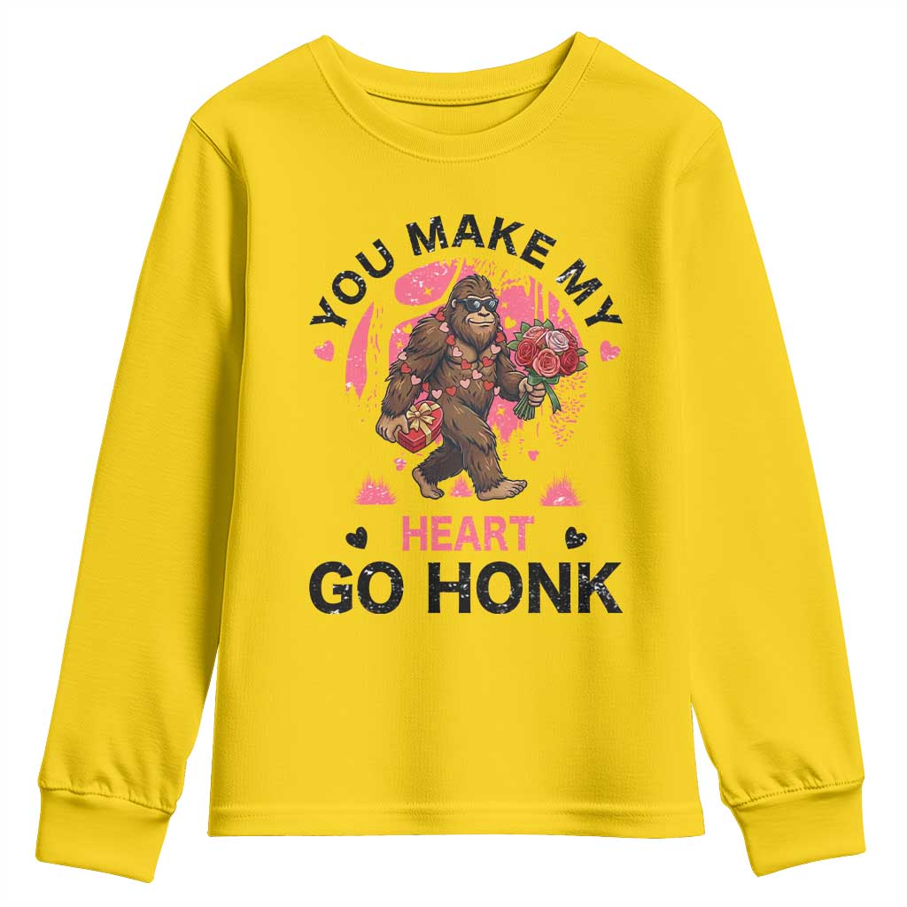 You Make My Heart Go Honk Youth Sweatshirt Funny Bigfoot Valentine Meme - Wonder Print Shop