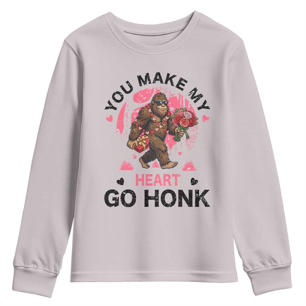You Make My Heart Go Honk Youth Sweatshirt Funny Bigfoot Valentine Meme - Wonder Print Shop