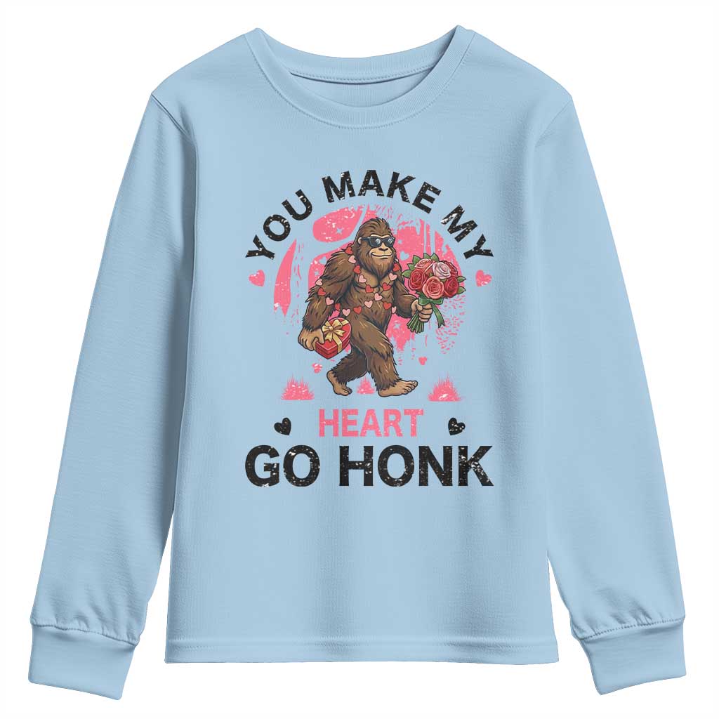 You Make My Heart Go Honk Youth Sweatshirt Funny Bigfoot Valentine Meme - Wonder Print Shop