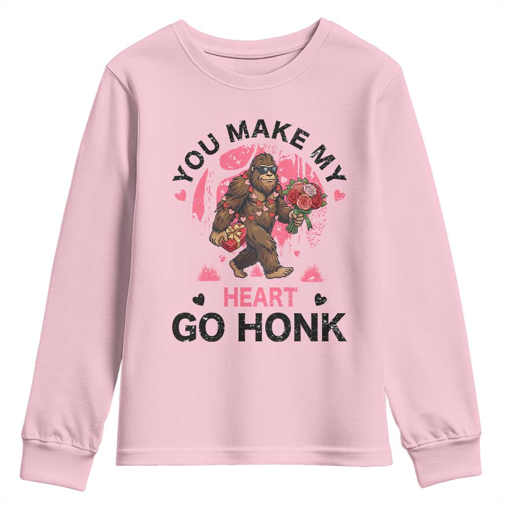 You Make My Heart Go Honk Youth Sweatshirt Funny Bigfoot Valentine Meme - Wonder Print Shop