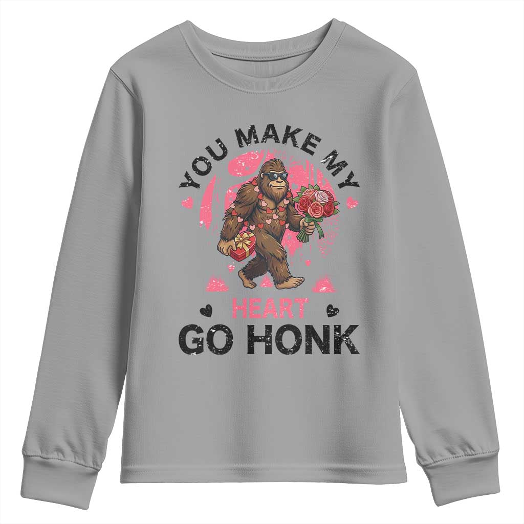 You Make My Heart Go Honk Youth Sweatshirt Funny Bigfoot Valentine Meme - Wonder Print Shop