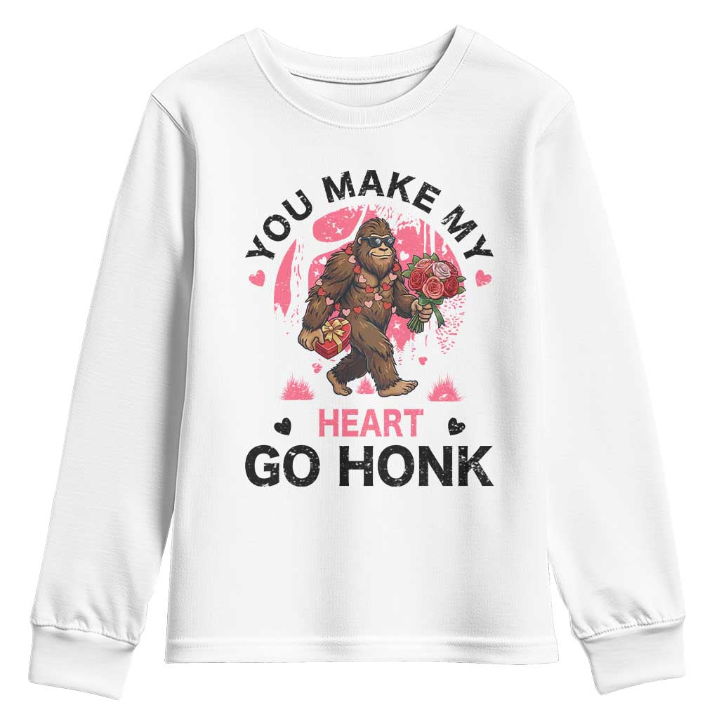 You Make My Heart Go Honk Youth Sweatshirt Funny Bigfoot Valentine Meme - Wonder Print Shop