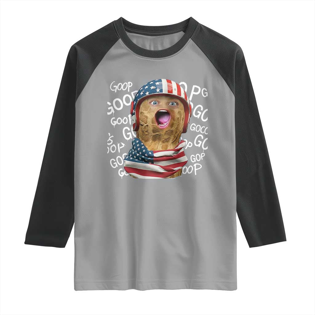 Burnt Peanut Goop Raglan Shirt Patriotic American Flag - Wonder Print Shop