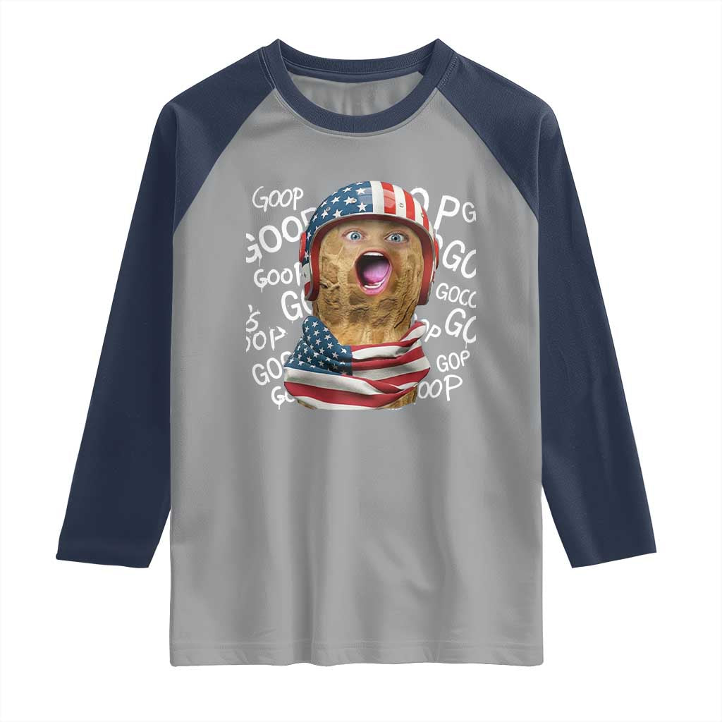 Burnt Peanut Goop Raglan Shirt Patriotic American Flag - Wonder Print Shop