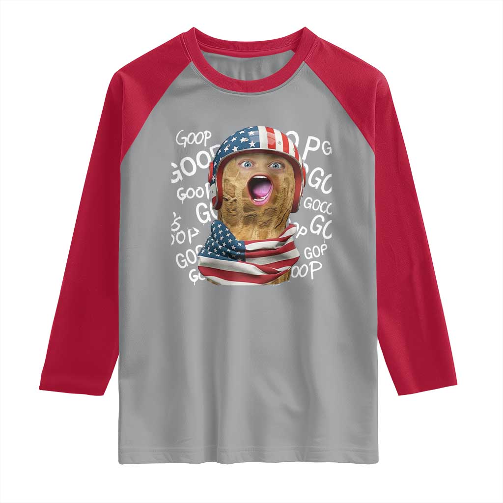 Burnt Peanut Goop Raglan Shirt Patriotic American Flag - Wonder Print Shop