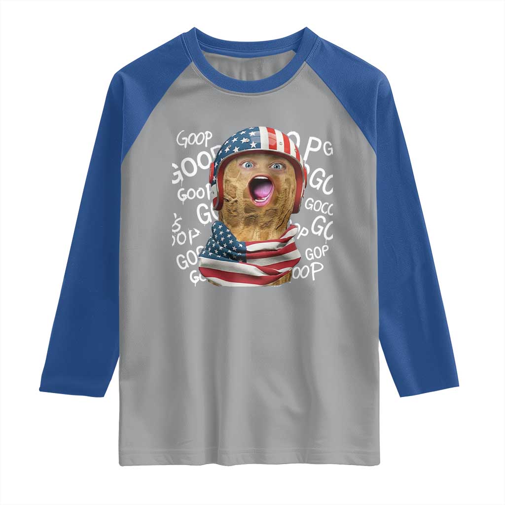 Burnt Peanut Goop Raglan Shirt Patriotic American Flag - Wonder Print Shop