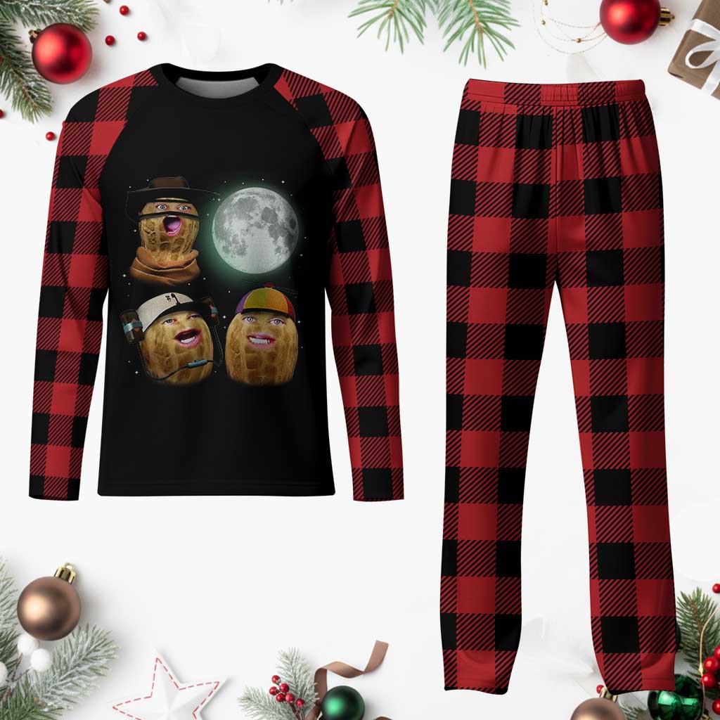 Funny Burnt Peanut Howling at the Moon Plaid Pajama Set - Wonder Print Shop