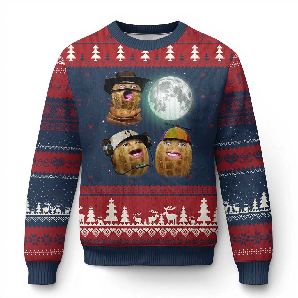 Funny Burnt Peanut Howling at the Moon Ugly Christmas Sweater - Wonder Print Shop