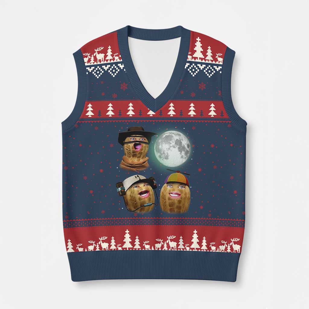 Funny Burnt Peanut Howling at the Moon V-Neck Knit Sweater Vest - Wonder Print Shop