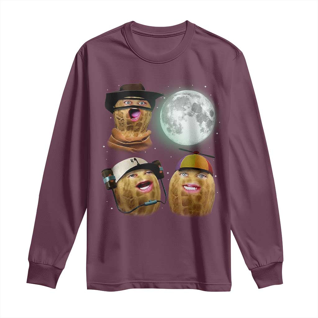 Funny Burnt Peanut Howling at the Moon Long Sleeve Shirt - Wonder Print Shop