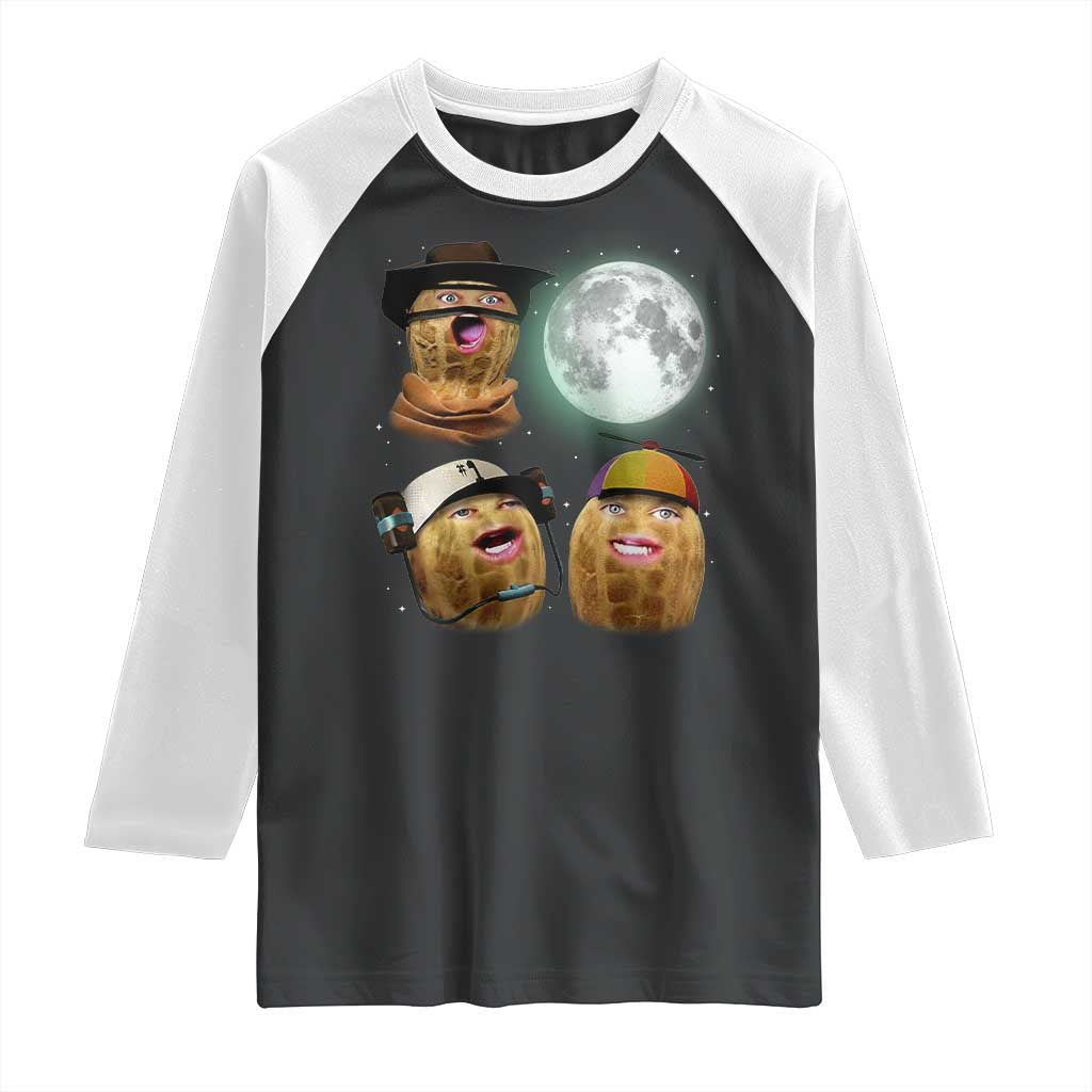 Funny Burnt Peanut Howling at the Moon Raglan Shirt - Wonder Print Shop