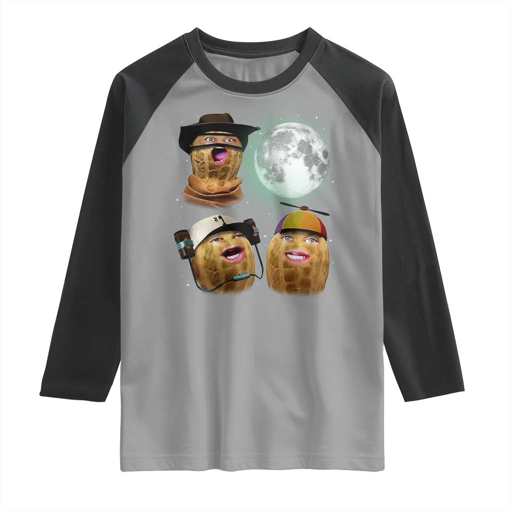 Funny Burnt Peanut Howling at the Moon Raglan Shirt - Wonder Print Shop
