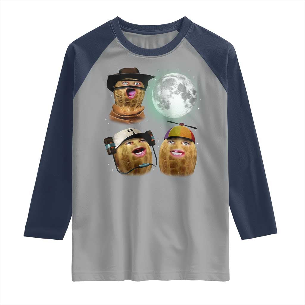 Funny Burnt Peanut Howling at the Moon Raglan Shirt - Wonder Print Shop