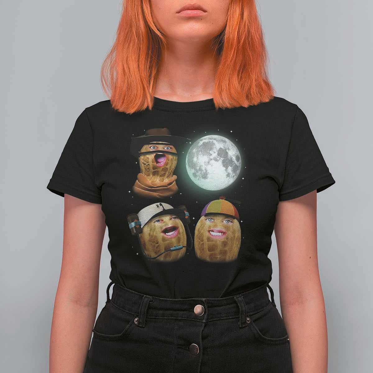 Funny Burnt Peanut Howling at the Moon T Shirt For Women - Wonder Print Shop