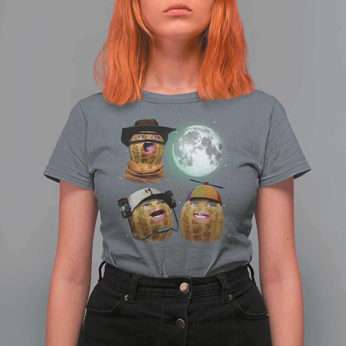 Funny Burnt Peanut Howling at the Moon T Shirt For Women - Wonder Print Shop