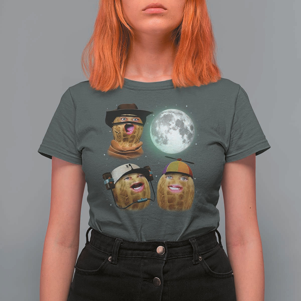 Funny Burnt Peanut Howling at the Moon T Shirt For Women - Wonder Print Shop