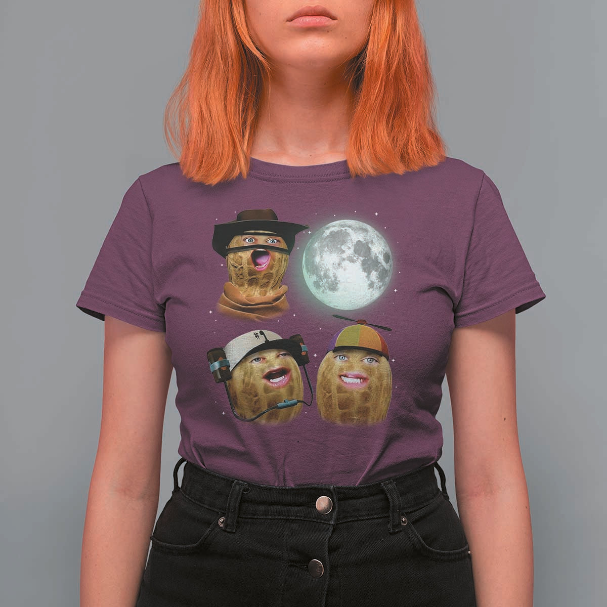 Funny Burnt Peanut Howling at the Moon T Shirt For Women - Wonder Print Shop