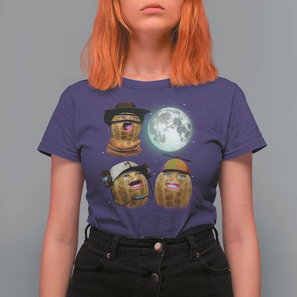 Funny Burnt Peanut Howling at the Moon T Shirt For Women - Wonder Print Shop