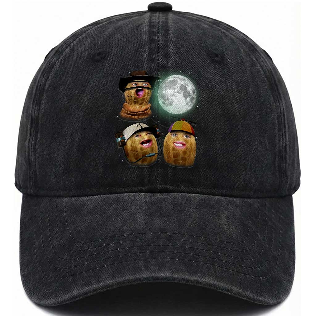 Funny Burnt Peanut Howling at the Moon Washed Cotton Baseball Cap