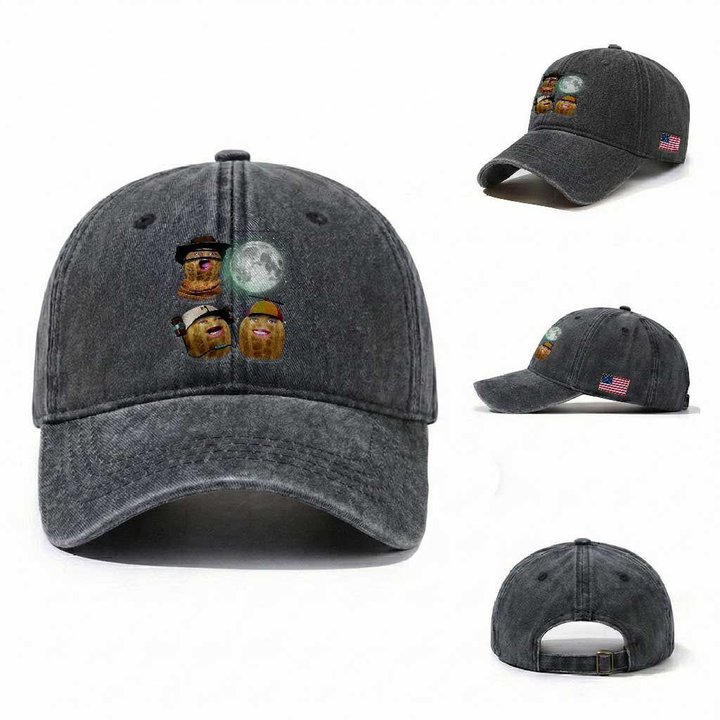 Funny Burnt Peanut Howling at the Moon Washed Cotton Baseball Cap