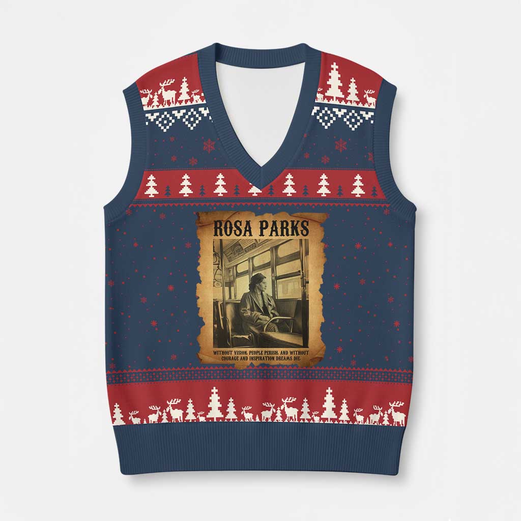 Rosa Parks Quote V-Neck Knit Sweater Vest Black Movement Protest - Wonder Print Shop