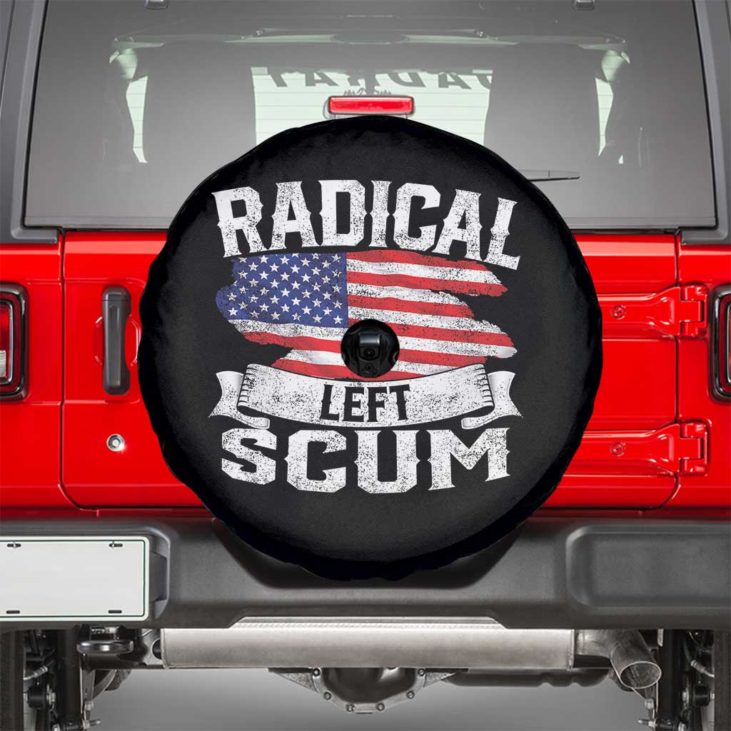 Radical Left Scum Spare Tire Cover Funny Political Quote American Flag