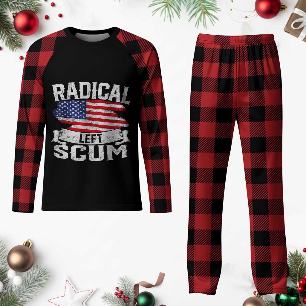 Radical Left Scum Plaid Pajama Set Funny Political Quote American Flag