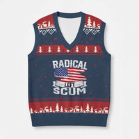 Radical Left Scum V-Neck Knit Sweater Vest Funny Political Quote American Flag