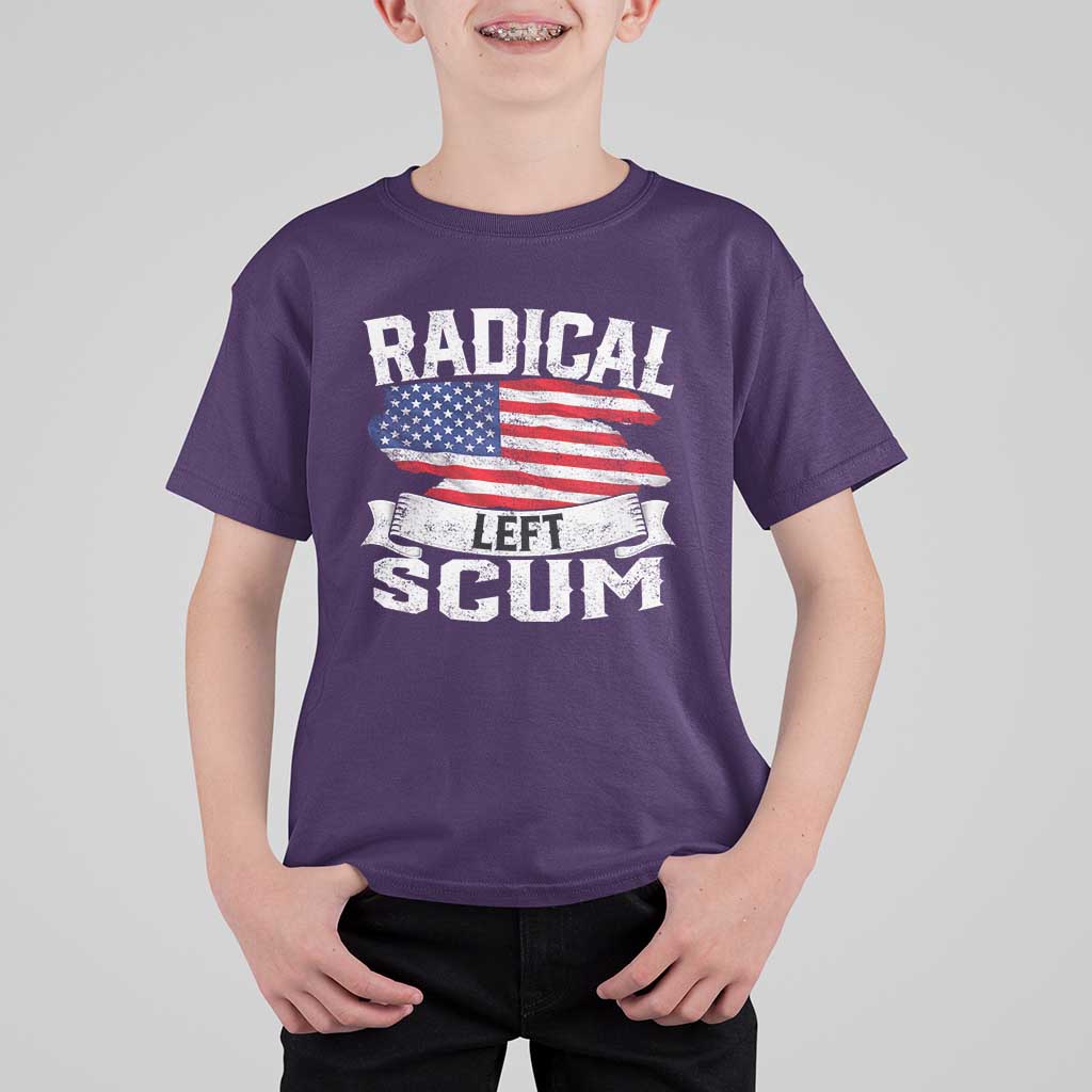 Radical Left Scum T Shirt For Kid Funny Political Quote American Flag