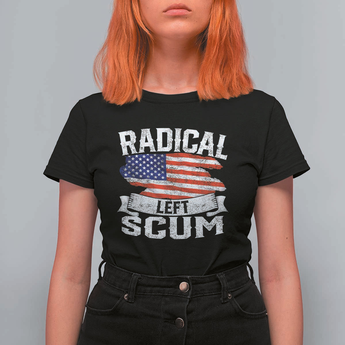 Radical Left Scum T Shirt For Women Funny Political Quote American Flag