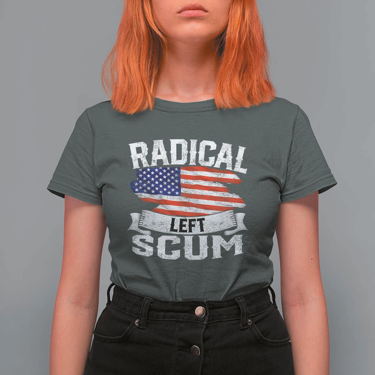 Radical Left Scum T Shirt For Women Funny Political Quote American Flag