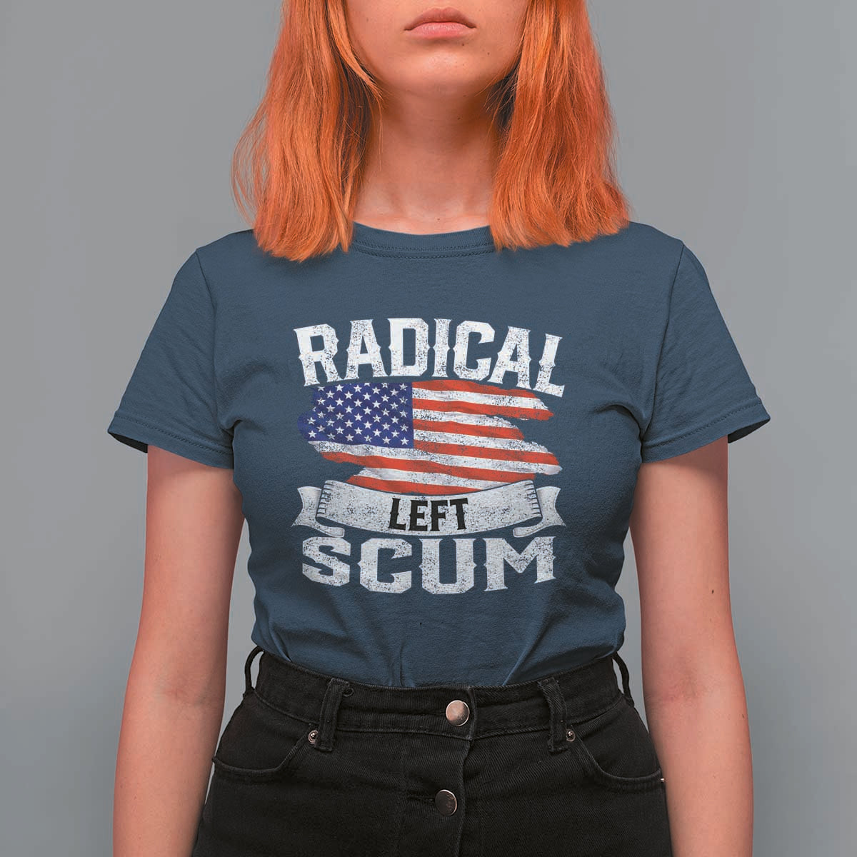 Radical Left Scum T Shirt For Women Funny Political Quote American Flag