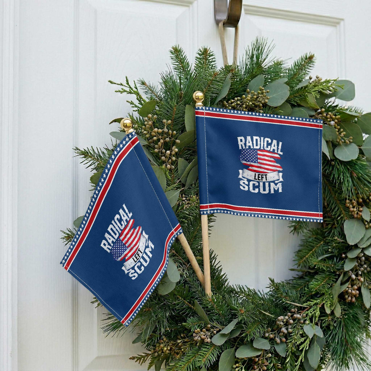 Radical Left Scum Patriotic Handheld Flag Funny Political Quote American Flag