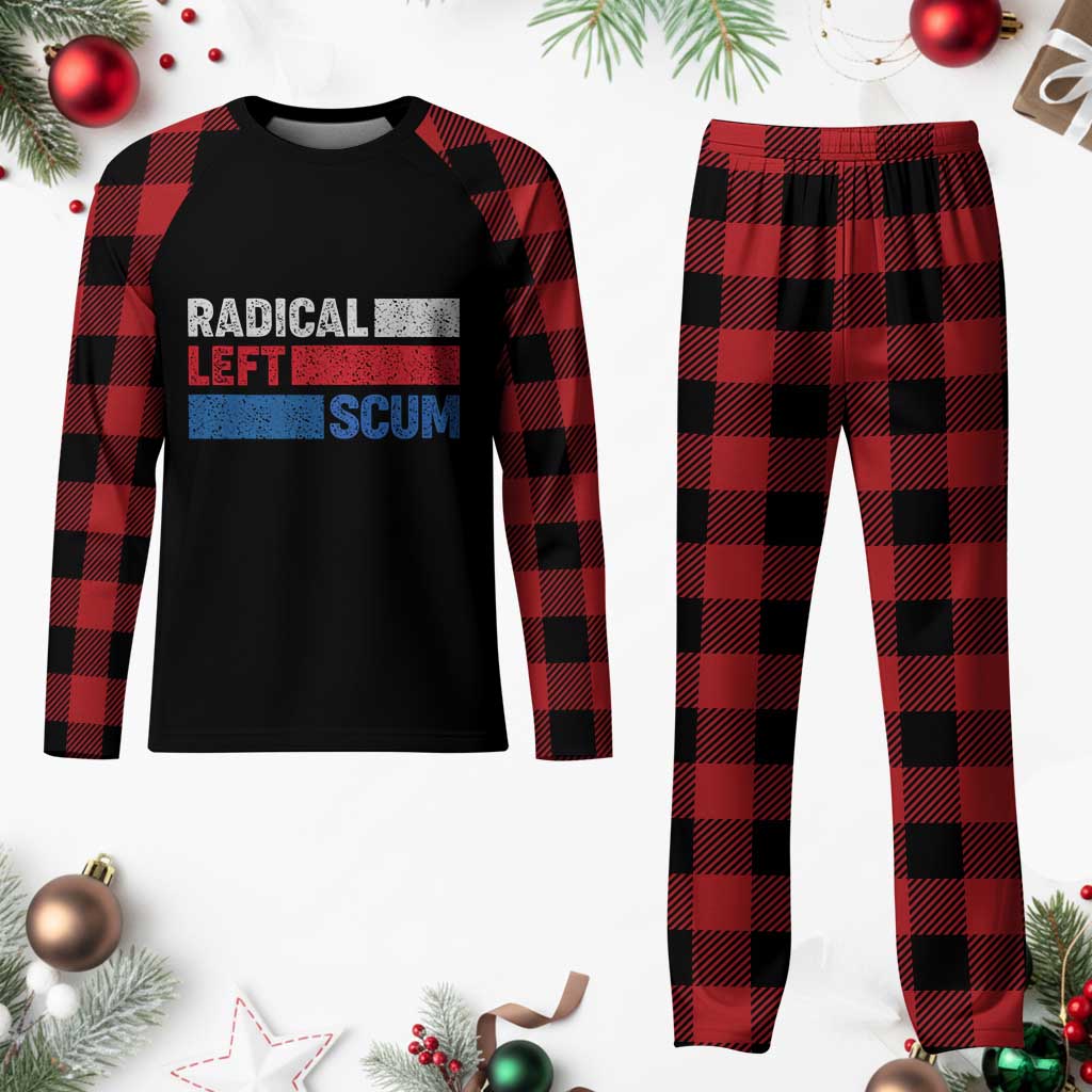 Radical Left Scum Plaid Pajama Set Sarcastic Political Quote American Flag
