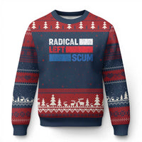 Radical Left Scum Ugly Christmas Sweater Sarcastic Political Quote American Flag
