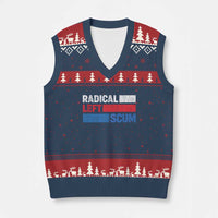 Radical Left Scum V-Neck Knit Sweater Vest Sarcastic Political Quote American Flag
