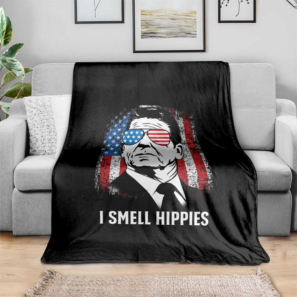 Ronald Reagan 4th of July America Flag Throw Blanket I Smell Hippies
