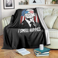 Ronald Reagan 4th of July America Flag Throw Blanket I Smell Hippies