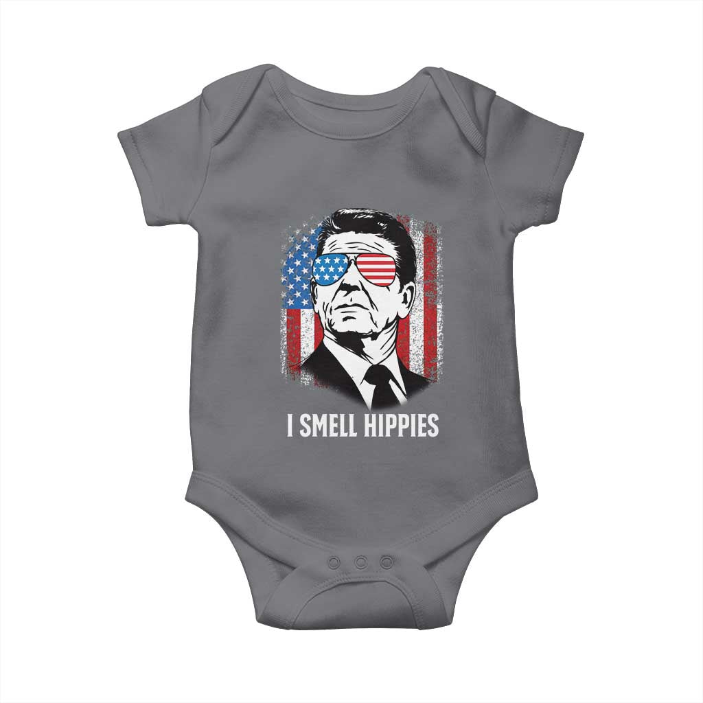 Ronald Reagan 4th of July America Flag Baby Onesie I Smell Hippies