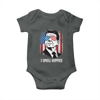 Ronald Reagan 4th of July America Flag Baby Onesie I Smell Hippies