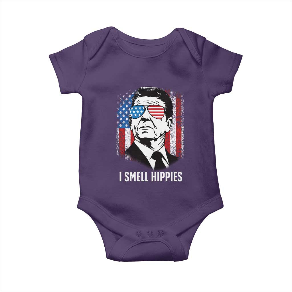 Ronald Reagan 4th of July America Flag Baby Onesie I Smell Hippies