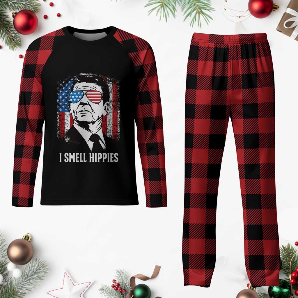 Ronald Reagan 4th of July America Flag Plaid Pajama Set I Smell Hippies