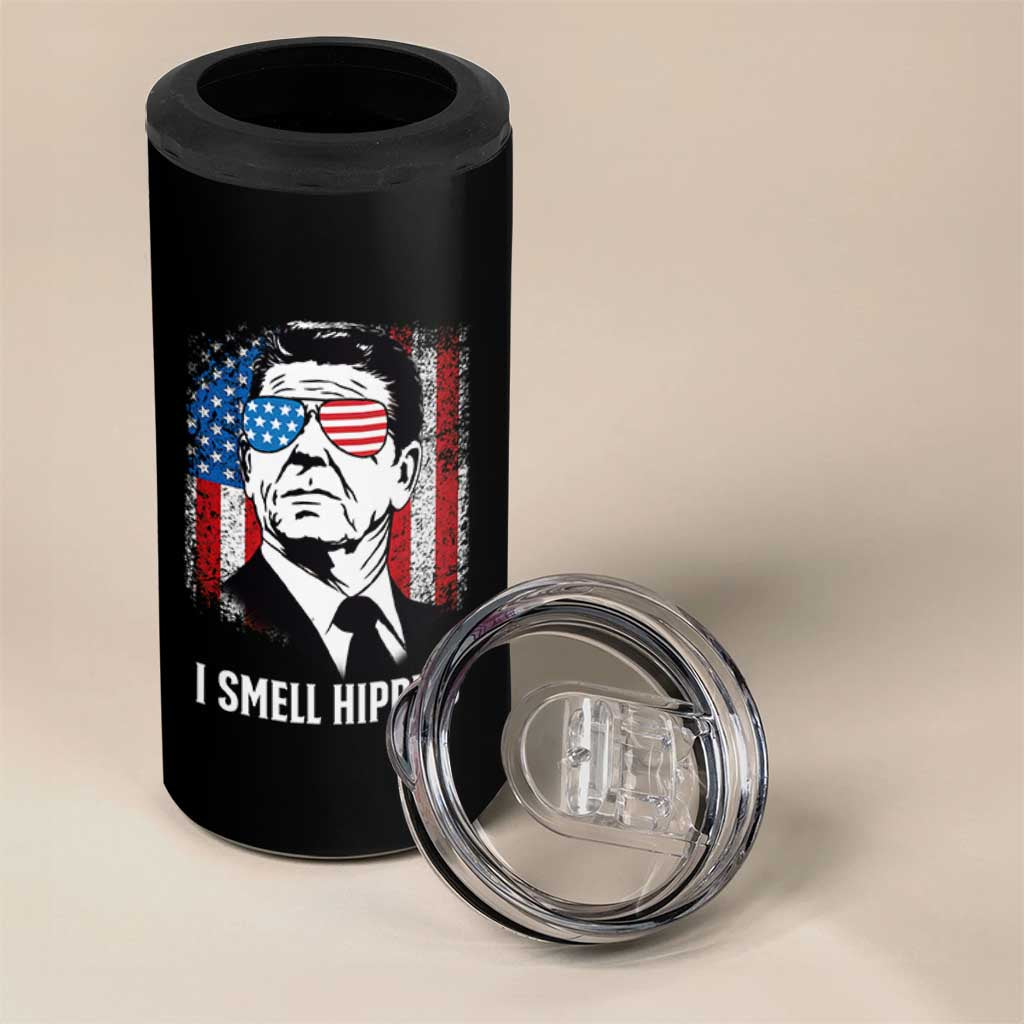Ronald Reagan 4th of July America Flag 4 in 1 Can Cooler Tumbler I Smell Hippies
