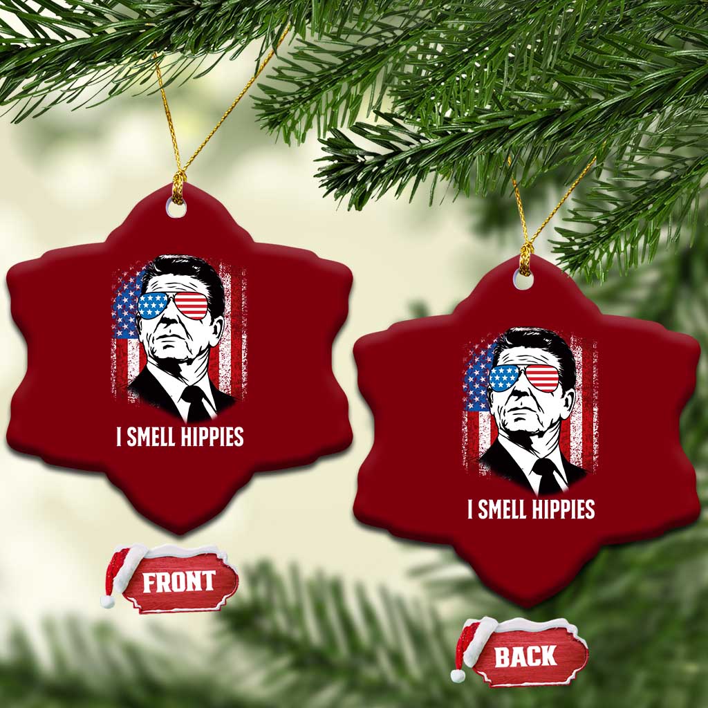 Ronald Reagan 4th of July America Flag Ceramic Ornament I Smell Hippies