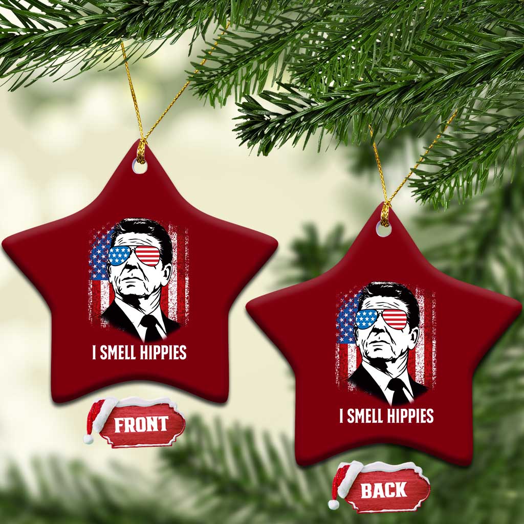Ronald Reagan 4th of July America Flag Ceramic Ornament I Smell Hippies