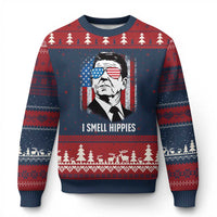 Ronald Reagan 4th of July America Flag Ugly Christmas Sweater I Smell Hippies