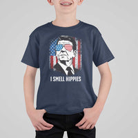 Ronald Reagan 4th of July America Flag T Shirt For Kid I Smell Hippies
