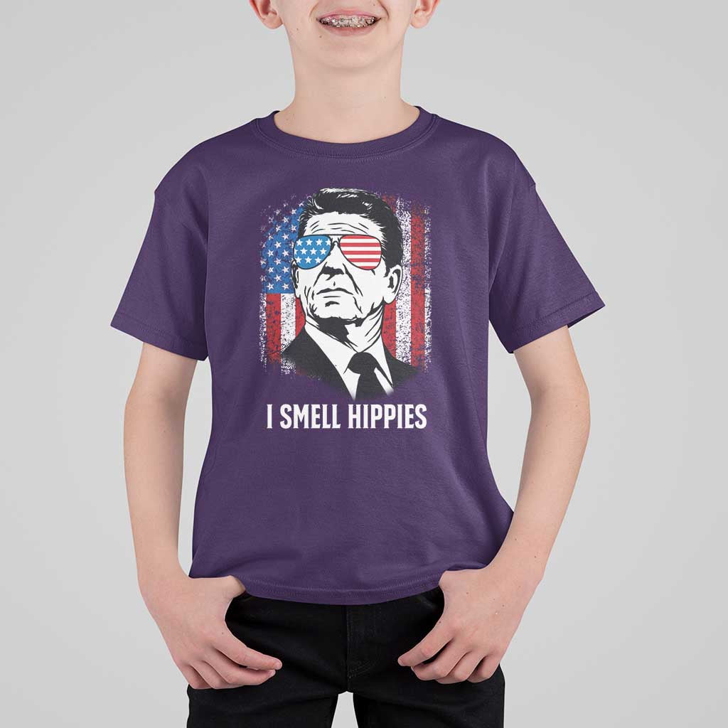 Ronald Reagan 4th of July America Flag T Shirt For Kid I Smell Hippies