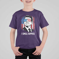 Ronald Reagan 4th of July America Flag T Shirt For Kid I Smell Hippies